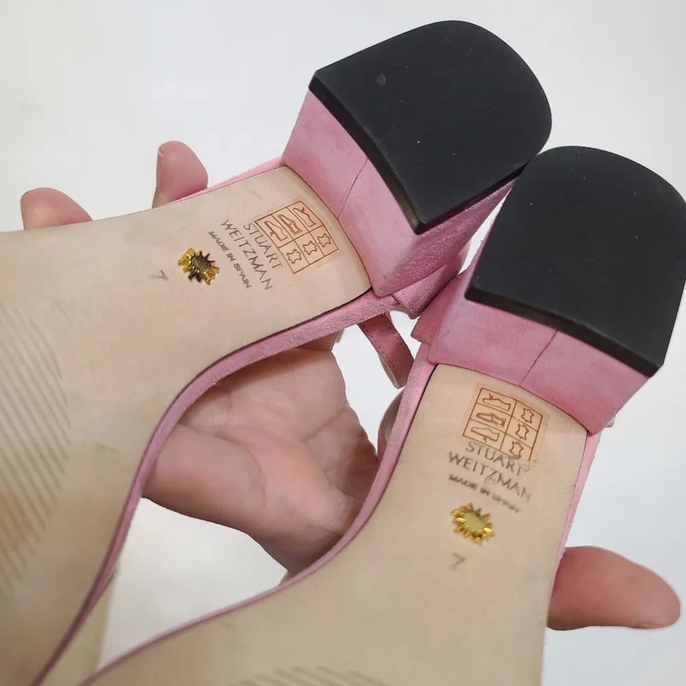 Stuart Weitzman | Amelina 50mm Block Chain Sandals in Pink Size 7 - Picture 13 of 14